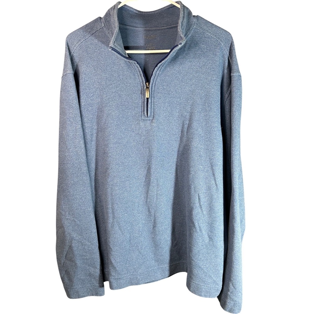 Van Heusen‎ Mens Never Tuck Quarter Zip Pullover Blue Classic Fit Large L